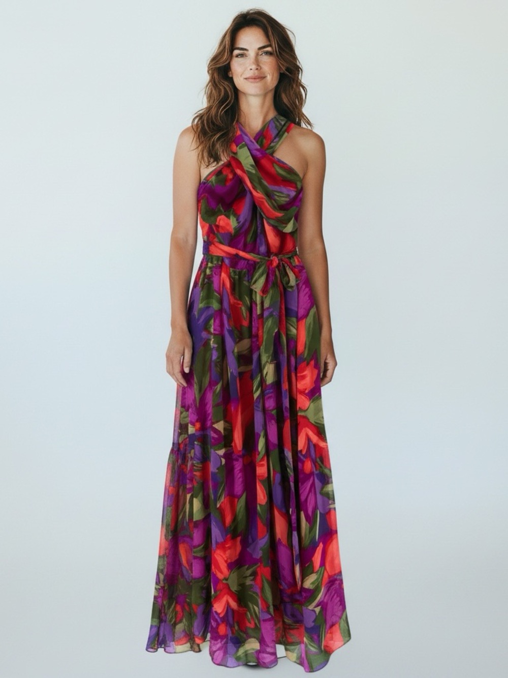 New LONDON TIMES WOMAN FLORAL  Halter Maxi Dress size 14W